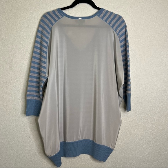 St. John Blue & Gray Striped Women's Silk Wool Sweater Oversized Size Small - Picture 11 of 14